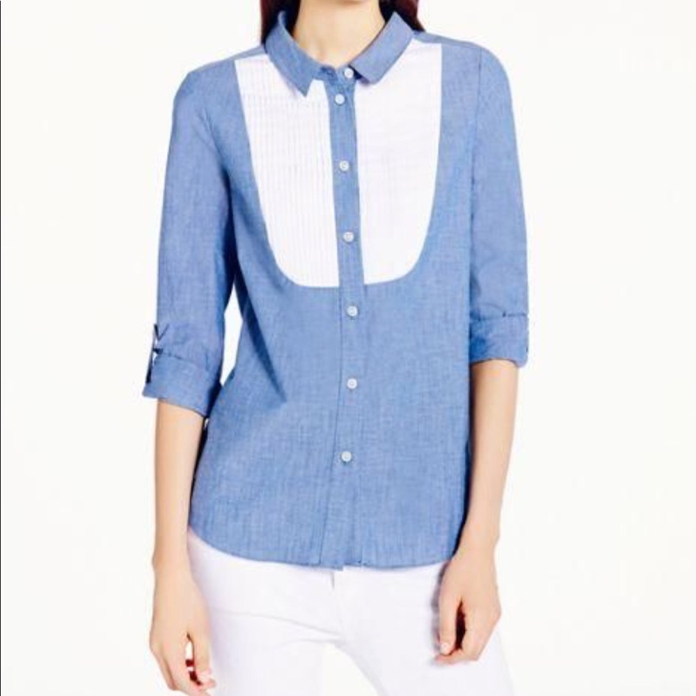 Kate Spade Chambray Bib Button Up Dress Shirt